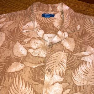 Tropical Fauna Fern Palm Hawaiian Button Shirt L